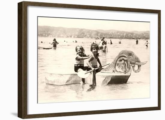 Kids in Toy Rowboat-null-Framed Art Print