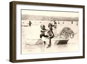 Kids in Toy Rowboat-null-Framed Art Print