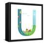 Kids Letter U Sign Cartoon Alphabet with Cars and Houses. for Children Boys and Girls with City, Ho-Popmarleo-Framed Stretched Canvas