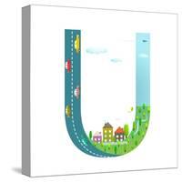 Kids Letter U Sign Cartoon Alphabet with Cars and Houses. for Children Boys and Girls with City, Ho-Popmarleo-Stretched Canvas