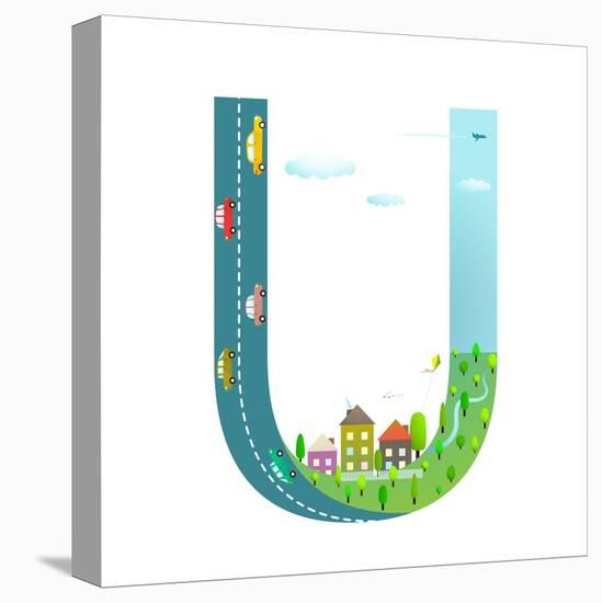 Kids Letter U Sign Cartoon Alphabet with Cars and Houses. for Children Boys and Girls with City, Ho-Popmarleo-Stretched Canvas