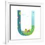 Kids Letter U Sign Cartoon Alphabet with Cars and Houses. for Children Boys and Girls with City, Ho-Popmarleo-Framed Art Print