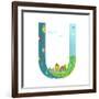 Kids Letter U Sign Cartoon Alphabet with Cars and Houses. for Children Boys and Girls with City, Ho-Popmarleo-Framed Art Print