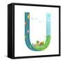 Kids Letter U Sign Cartoon Alphabet with Cars and Houses. for Children Boys and Girls with City, Ho-Popmarleo-Framed Stretched Canvas