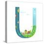 Kids Letter U Sign Cartoon Alphabet with Cars and Houses. for Children Boys and Girls with City, Ho-Popmarleo-Stretched Canvas