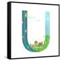 Kids Letter U Sign Cartoon Alphabet with Cars and Houses. for Children Boys and Girls with City, Ho-Popmarleo-Framed Stretched Canvas