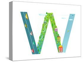 Kids Letter W Sign Cartoon Alphabet with Cars and Houses. for Children Boys and Girls with City, Ho-Popmarleo-Stretched Canvas