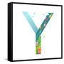 Kids Letter Y Sign Cartoon Alphabet with Cars and Houses. for Children Boys and Girls with City, Ho-Popmarleo-Framed Stretched Canvas