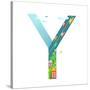 Kids Letter Y Sign Cartoon Alphabet with Cars and Houses. for Children Boys and Girls with City, Ho-Popmarleo-Stretched Canvas
