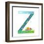 Kids Letter Z Sign Cartoon Alphabet with Cars and Houses. for Children Boys and Girls with City, Ho-Popmarleo-Framed Art Print