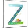 Kids Letter Z Sign Cartoon Alphabet with Cars and Houses. for Children Boys and Girls with City, Ho-Popmarleo-Mounted Premium Giclee Print