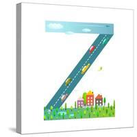 Kids Letter Z Sign Cartoon Alphabet with Cars and Houses. for Children Boys and Girls with City, Ho-Popmarleo-Stretched Canvas