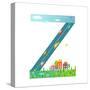 Kids Letter Z Sign Cartoon Alphabet with Cars and Houses. for Children Boys and Girls with City, Ho-Popmarleo-Stretched Canvas