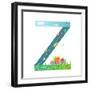 Kids Letter Z Sign Cartoon Alphabet with Cars and Houses. for Children Boys and Girls with City, Ho-Popmarleo-Framed Art Print