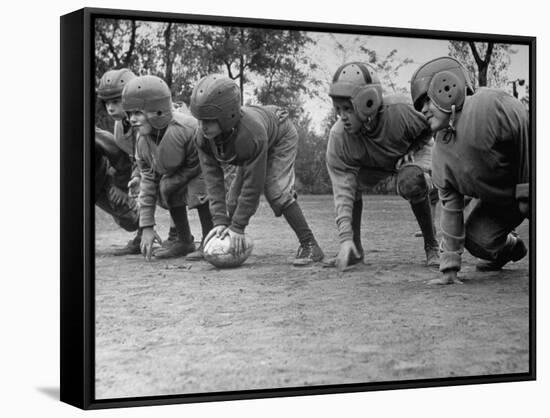 Kids Lining up Like Line Men Ready to Play-Wallace Kirkland-Framed Stretched Canvas