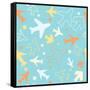 Kids pattern background with color planes, arrows and stars.-barkarola-Framed Stretched Canvas