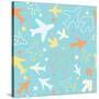 Kids pattern background with color planes, arrows and stars.-barkarola-Stretched Canvas