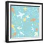 Kids pattern background with color planes, arrows and stars.-barkarola-Framed Art Print