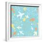 Kids pattern background with color planes, arrows and stars.-barkarola-Framed Art Print