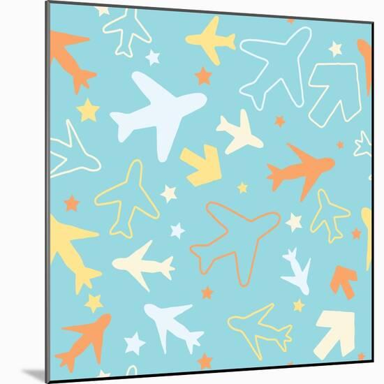 Kids pattern background with color planes, arrows and stars.-barkarola-Mounted Art Print