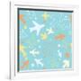 Kids pattern background with color planes, arrows and stars.-barkarola-Framed Art Print