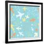 Kids pattern background with color planes, arrows and stars.-barkarola-Framed Art Print