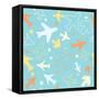 Kids pattern background with color planes, arrows and stars.-barkarola-Framed Stretched Canvas