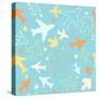Kids pattern background with color planes, arrows and stars.-barkarola-Stretched Canvas