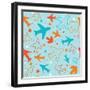 Kids pattern background with color planes, arrows and stars-barkarola-Framed Premium Giclee Print