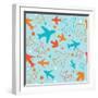 Kids pattern background with color planes, arrows and stars-barkarola-Framed Premium Giclee Print