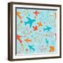 Kids pattern background with color planes, arrows and stars-barkarola-Framed Art Print