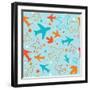 Kids pattern background with color planes, arrows and stars-barkarola-Framed Art Print