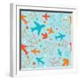 Kids pattern background with color planes, arrows and stars-barkarola-Framed Art Print