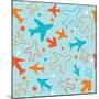 Kids pattern background with color planes, arrows and stars-barkarola-Mounted Art Print