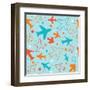 Kids pattern background with color planes, arrows and stars-barkarola-Framed Art Print