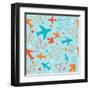 Kids pattern background with color planes, arrows and stars-barkarola-Framed Art Print