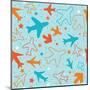 Kids pattern background with color planes, arrows and stars-barkarola-Mounted Art Print