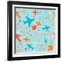Kids pattern background with color planes, arrows and stars-barkarola-Framed Art Print