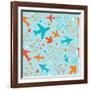 Kids pattern background with color planes, arrows and stars-barkarola-Framed Art Print