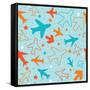 Kids pattern background with color planes, arrows and stars-barkarola-Framed Stretched Canvas