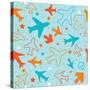 Kids pattern background with color planes, arrows and stars-barkarola-Stretched Canvas