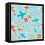 Kids pattern background with color planes, arrows and stars-barkarola-Framed Stretched Canvas