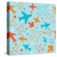 Kids pattern background with color planes, arrows and stars-barkarola-Stretched Canvas