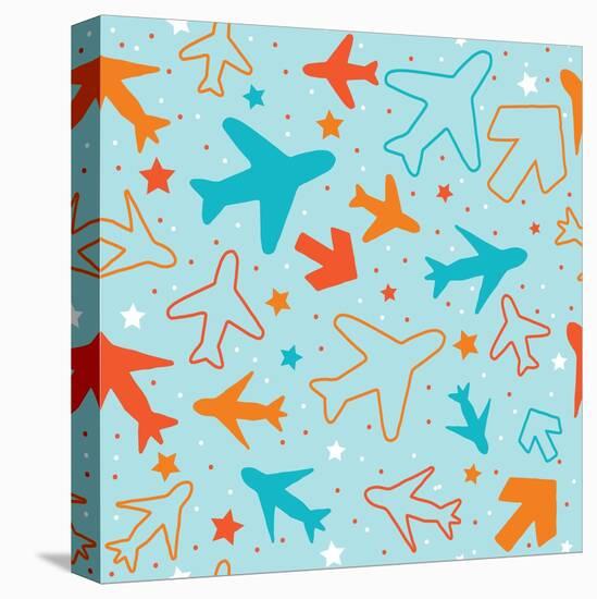 Kids pattern background with color planes, arrows and stars-barkarola-Stretched Canvas