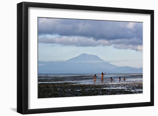 Kids Playing in the Water on the Coast of Bali-Alex Saberi-Framed Premium Photographic Print