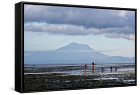 Kids Playing in the Water on the Coast of Bali-Alex Saberi-Framed Stretched Canvas