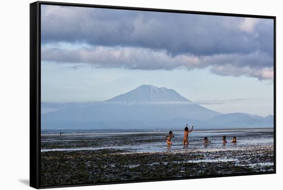 Kids Playing in the Water on the Coast of Bali-Alex Saberi-Framed Stretched Canvas