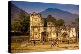 Kids Playing Soccer at Ruins in Antigua, Guatemala, Central America-Laura Grier-Stretched Canvas