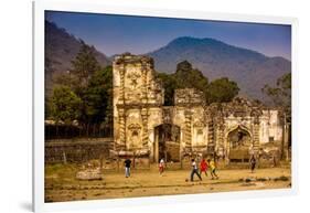 Kids Playing Soccer at Ruins in Antigua, Guatemala, Central America-Laura Grier-Framed Premium Photographic Print