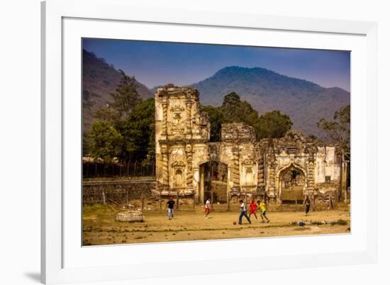 Kids Playing Soccer at Ruins in Antigua, Guatemala, Central America-Laura Grier-Framed Photographic Print